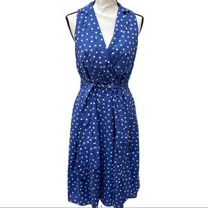 Black label by Evan-picone navy blue and white Polk dot fit and flare dress sz 6